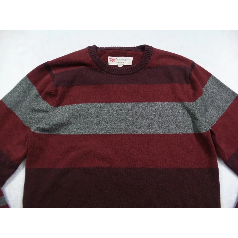 Levis Sweater Mens Size Small Red Striped Bent Crew Pullover‎ Stretch